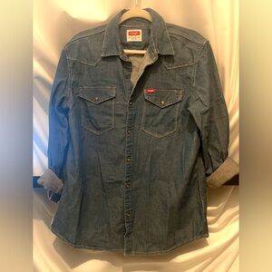 Wrangler Classic Dark Wash Denim Western Snap Shirt Men’s L Greensboro Heritage